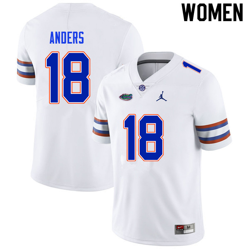 Women #18 Jack Anders Florida Gators College Football Jerseys Sale-White